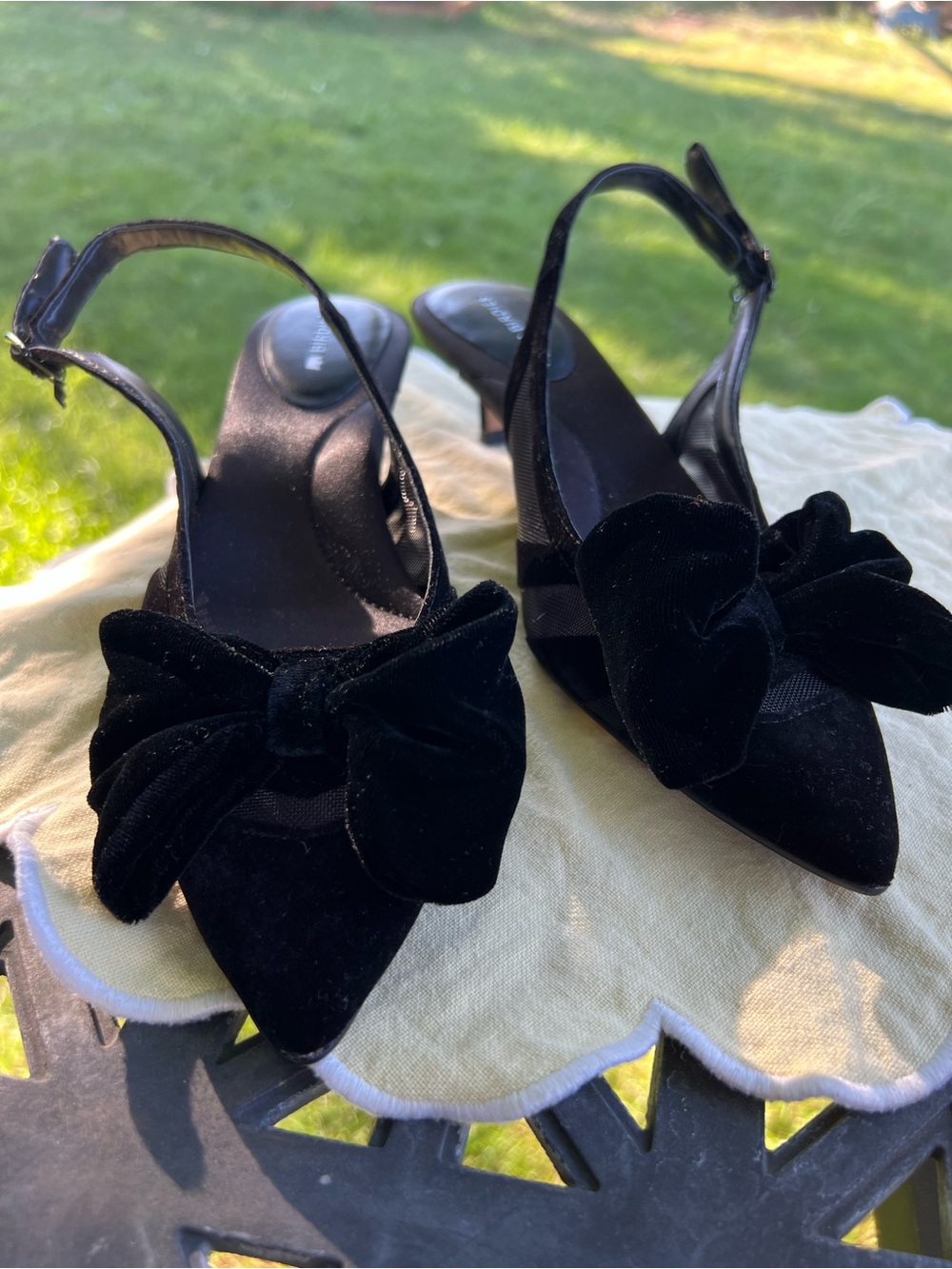 Birdies Black Velvet Bow Slingback Heels